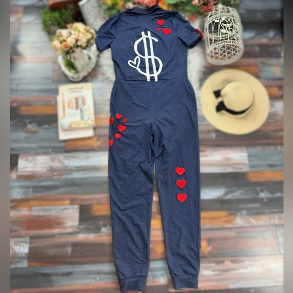 Weissman Navy Patch Jumpsuit – “Girlz Love” Retro Dance Coverall - Picture 9 of 11